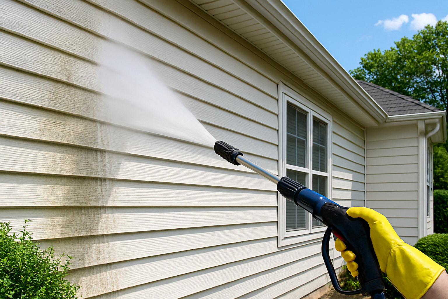Professional house washing service in Knightdale NC showing clean home exterior